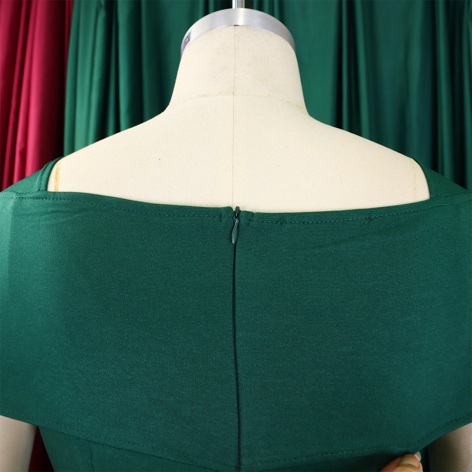 African Women's Solid Color High-Waist Ruffle Short-Sleeve Square-Neck Bodycon Pencil Dress 27