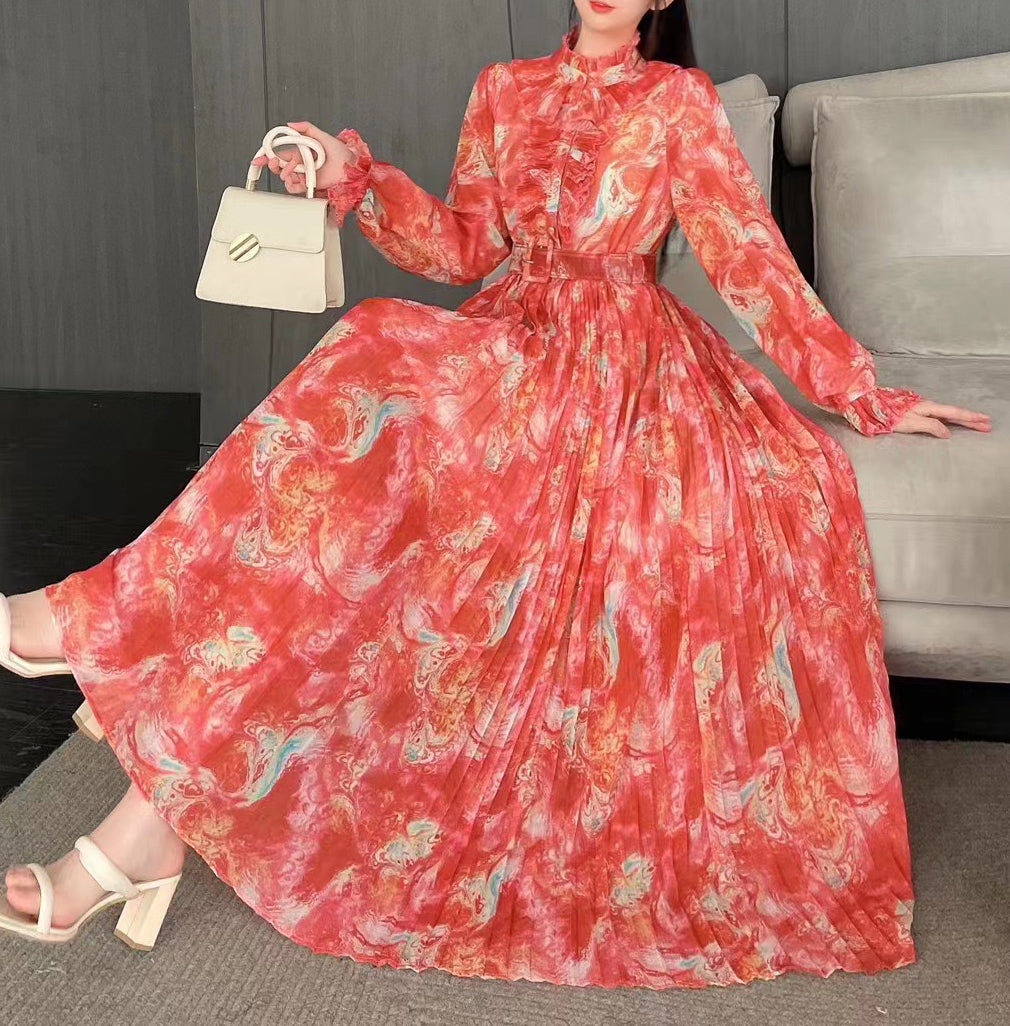 Chic Stand Collar Bell Sleeve Floral Maxi Dress 5