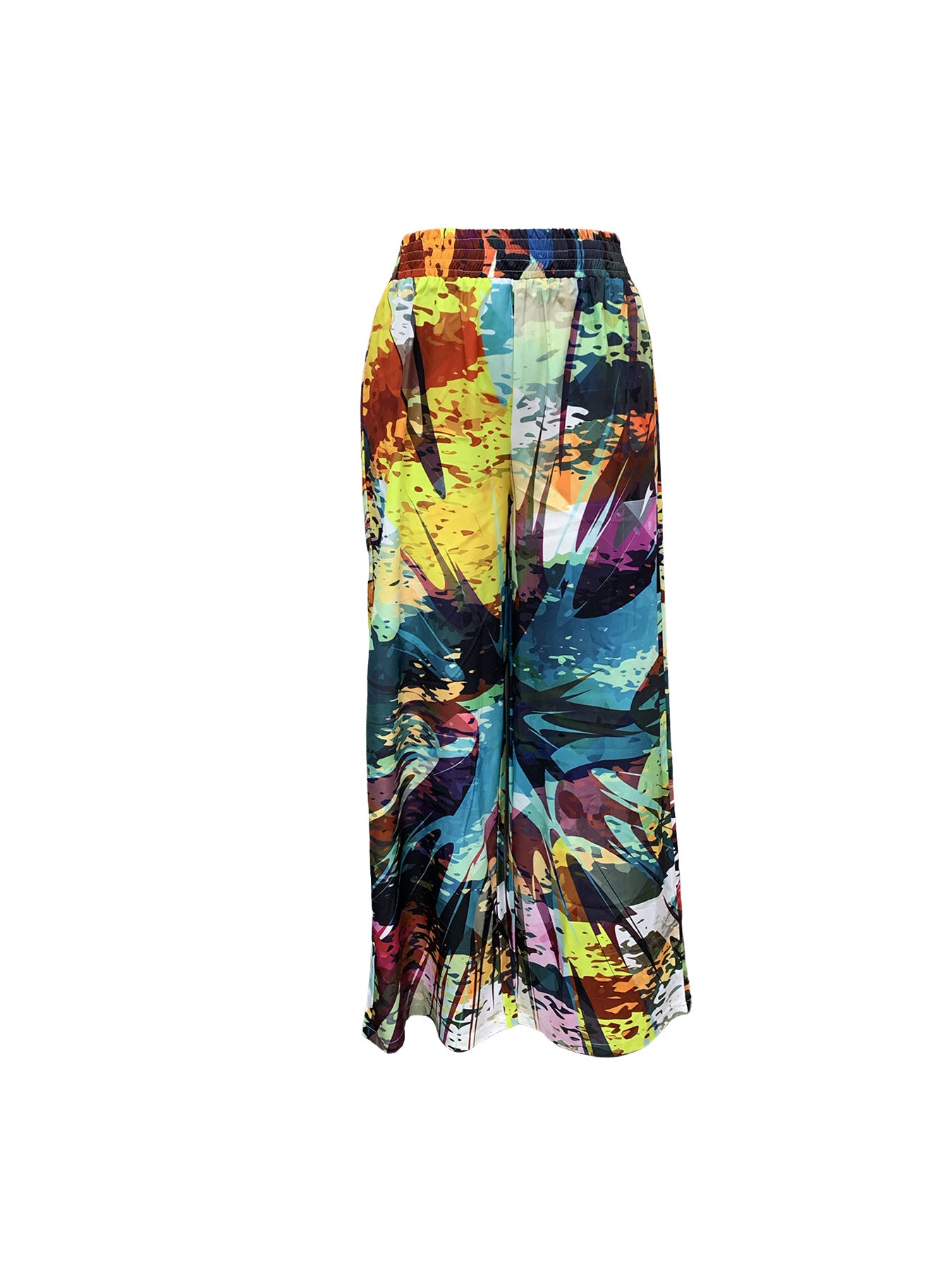 Spring and Summer Casual Print Slim Waist Wide Leg Pants 3