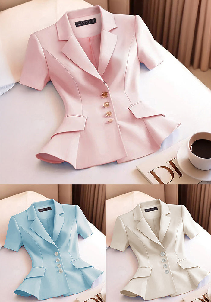 Women Solid Single-breasted Multi-button Turndown Collar Elegant Blazer