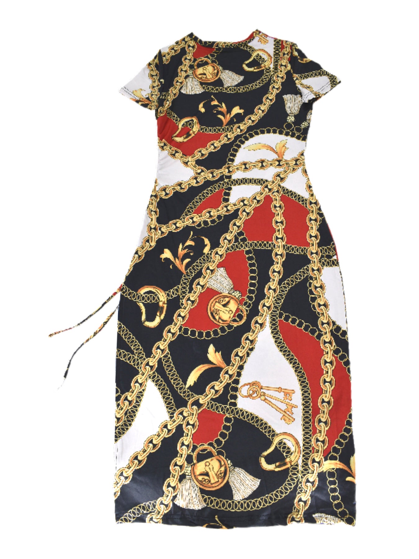 Sexy Chain Print Short Sleeve Drawstring Irregular Casual Dress 5