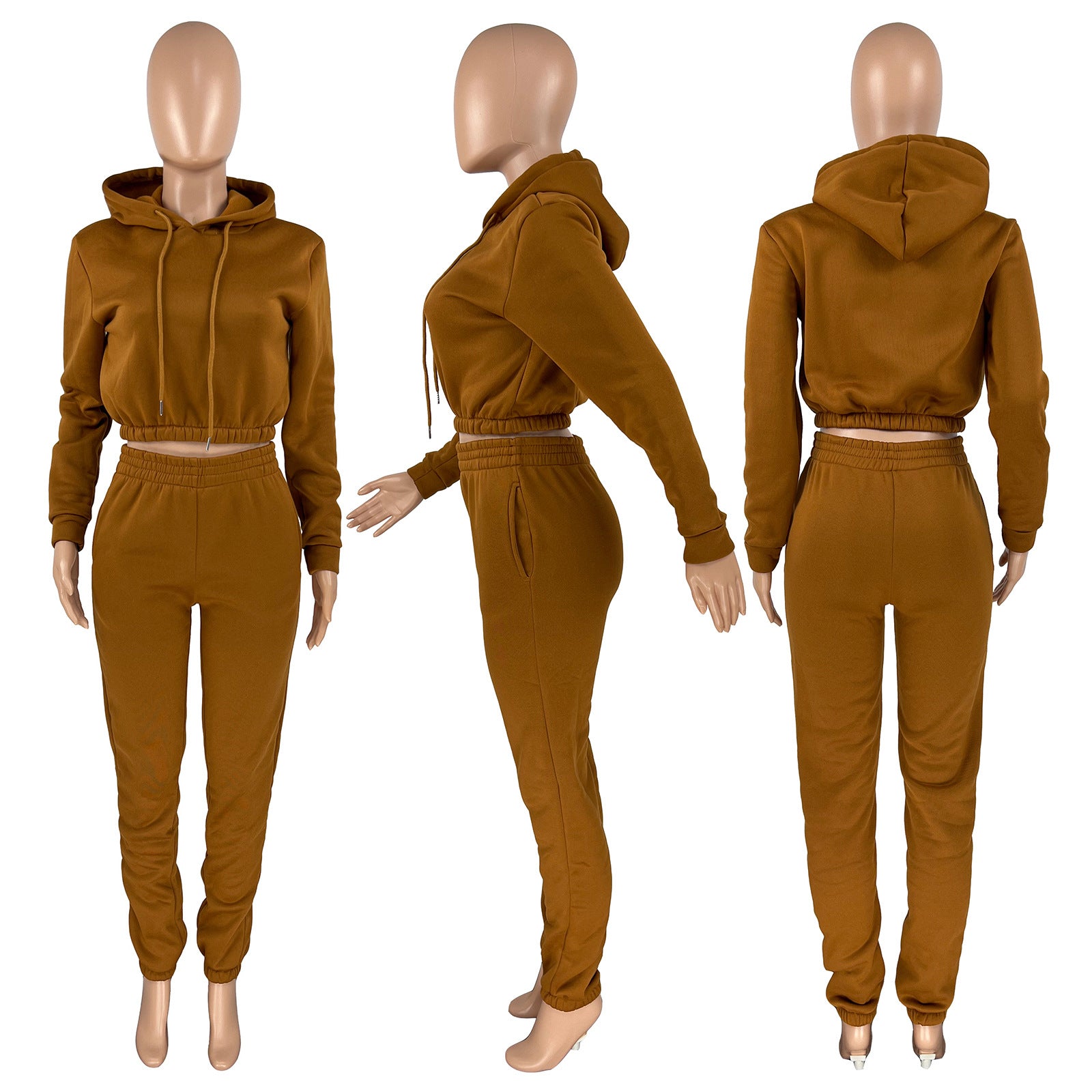 Women's Spring And Winter Velvet Sports Casual Hoodies Jogging Pants Two-Piece Set 23