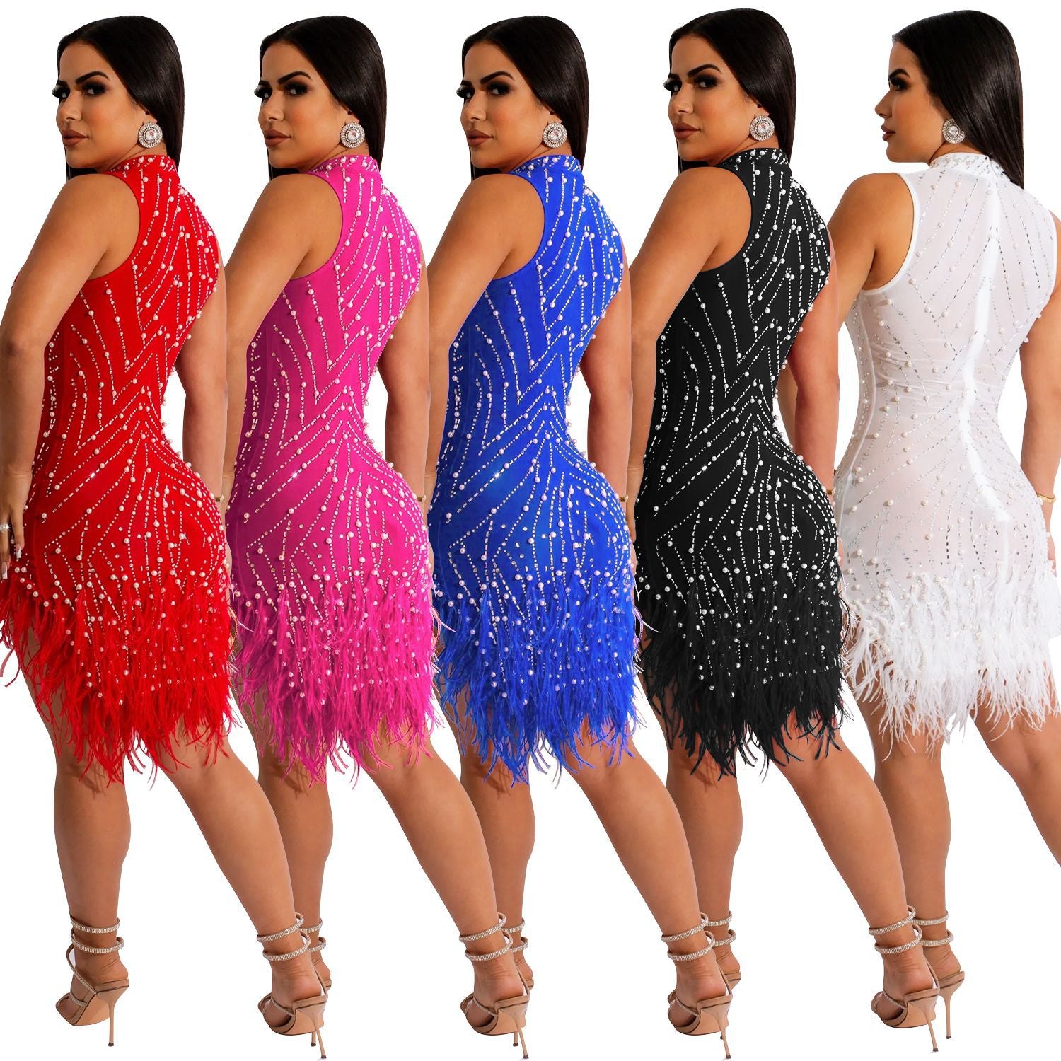 Summer Women's Sexy Mesh Beaded See-Through Dress For Women 10