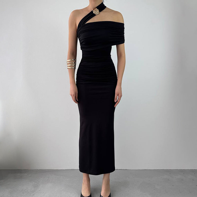 Women Summer Slash Shoulder Halter Neck Dress 5