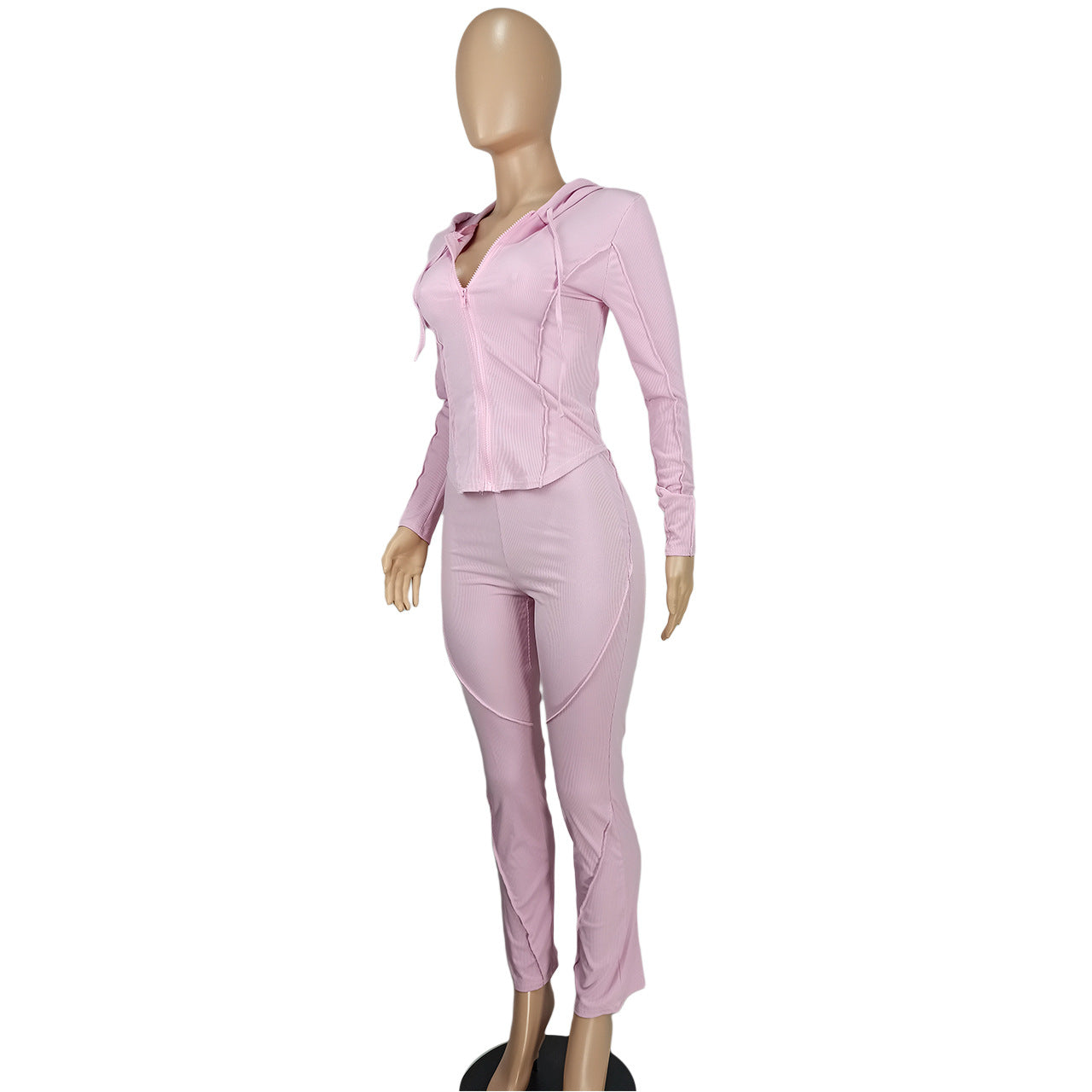 Women's Fashion Casual Ribbed Hooded Two-Piece Pants Set 12