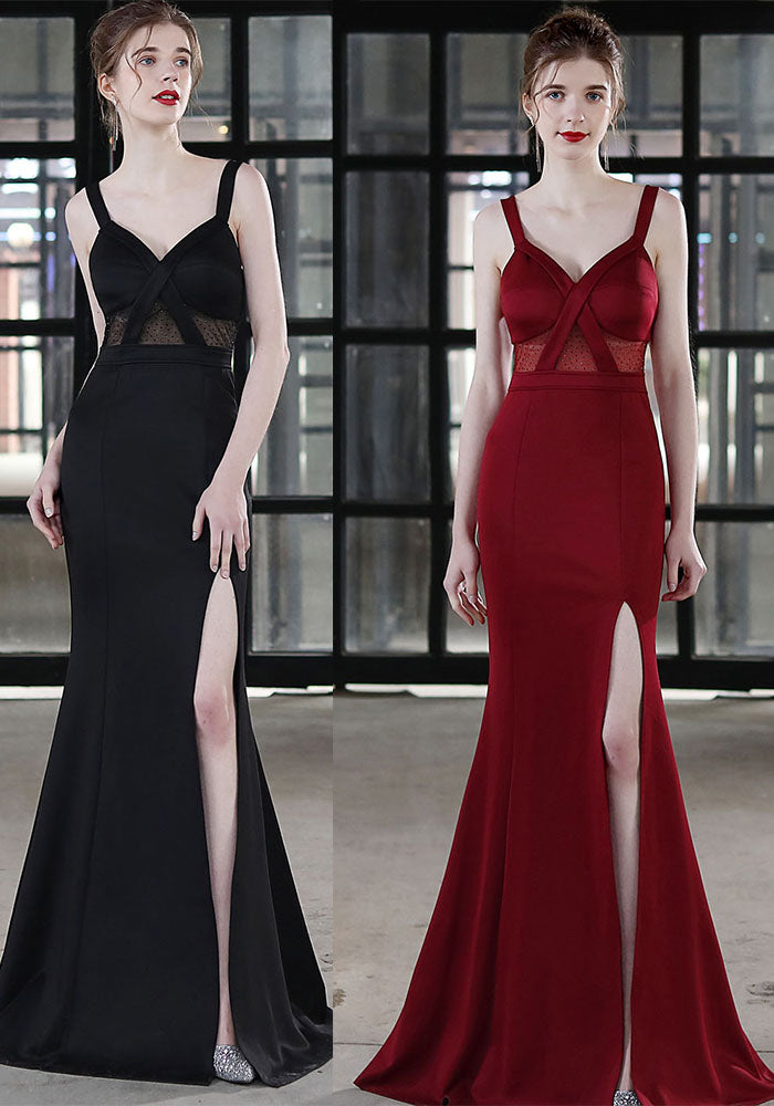 Summer Formal Occasional Strap Slit Mermaid Evening Dress