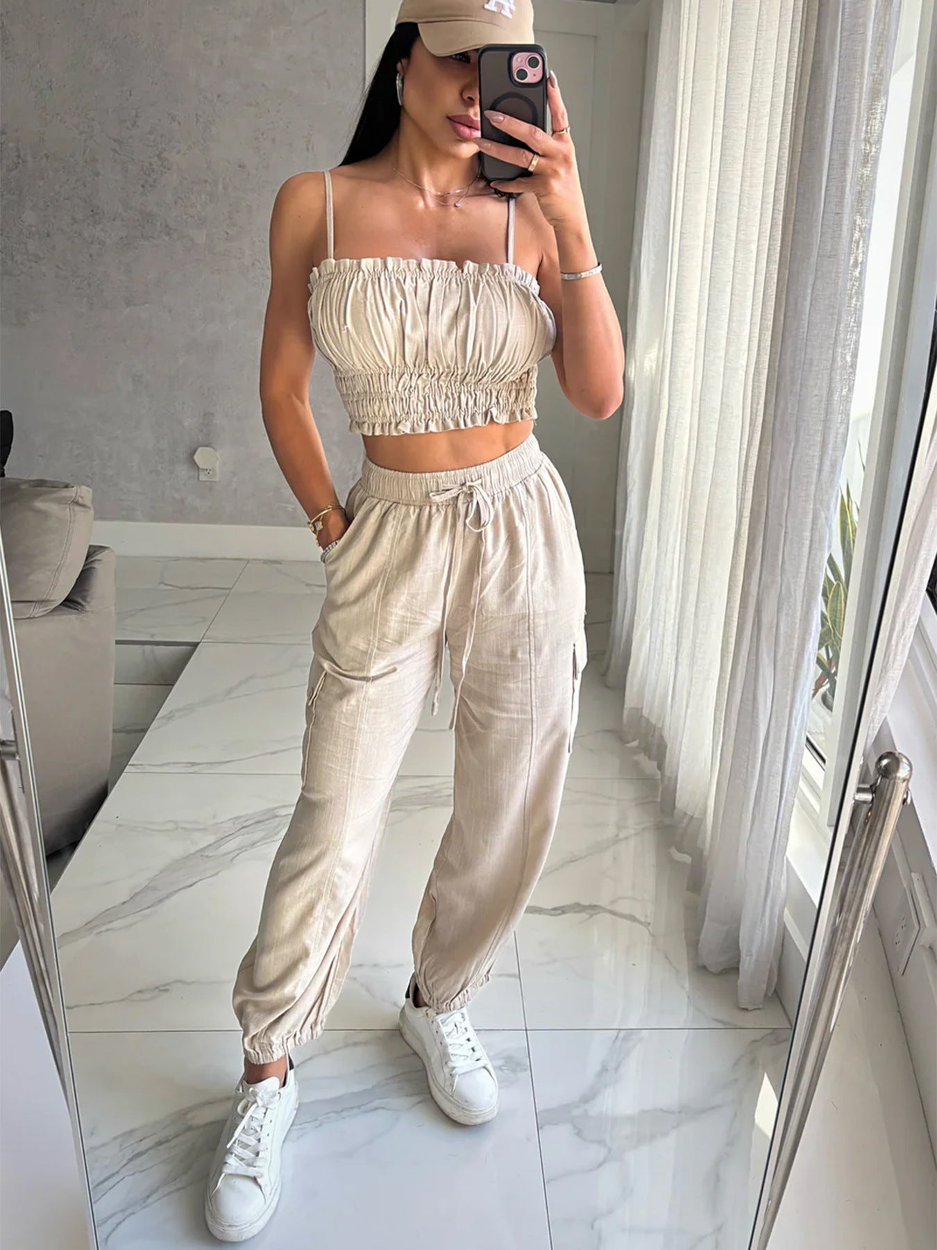 Women casual sexy strapless top and pants two-piece set