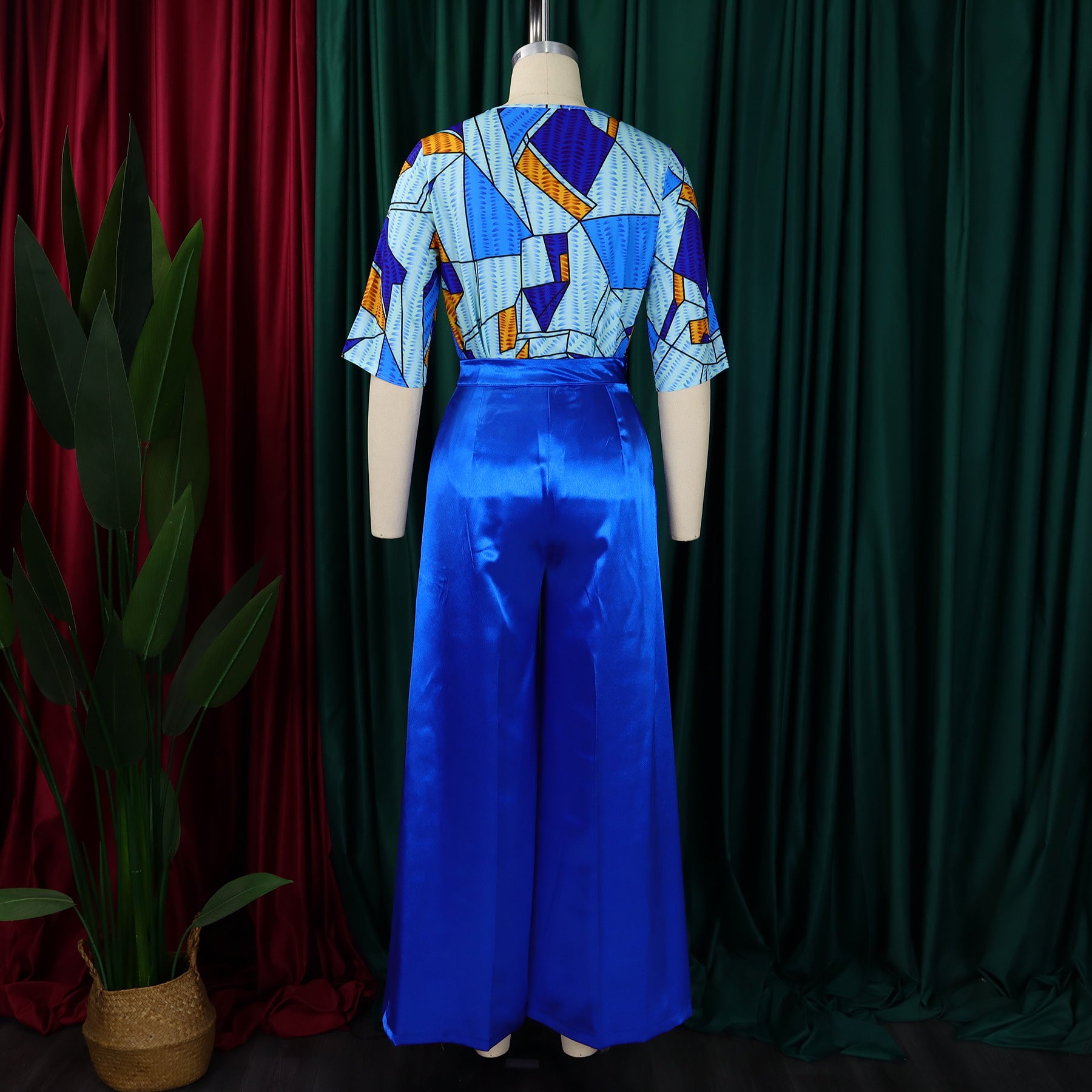 Women's Printed Short Sleeve Shirt Casual Loose Wide Leg Pants African Two-Piece Suit 19