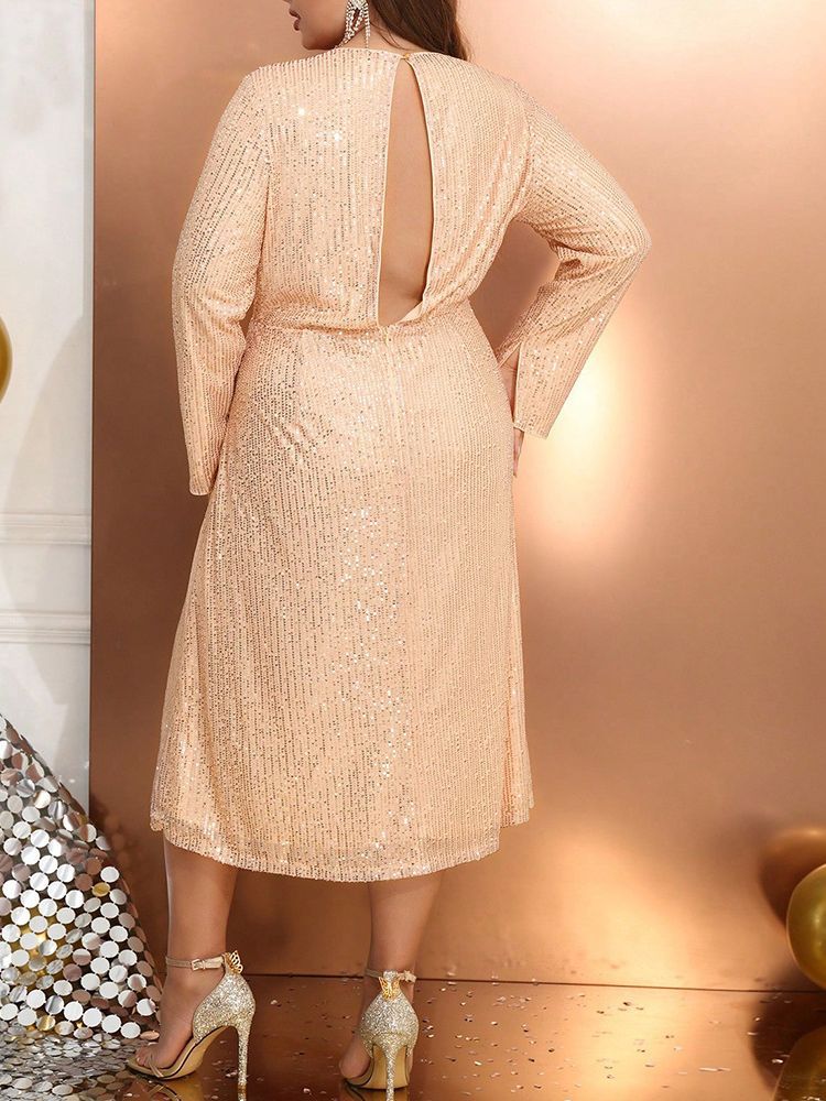 Autumn Chic Fashion Plus Size Slim Sequin Formal Party Dress 5