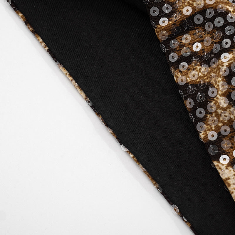 Women's spring and summer leopard print sequin low waist hollow slit Lace-Up skirt 18