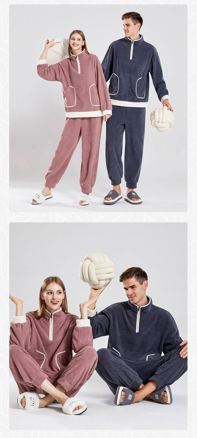 autumn and winter outdoor wear pullover couple home clothesvelvet pajamas for men and women 6