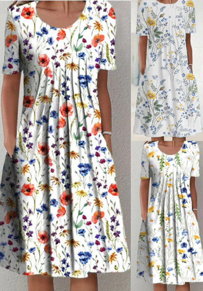 Spring and Summer Plus-Size Elegant Round Neck Print Casual Dress