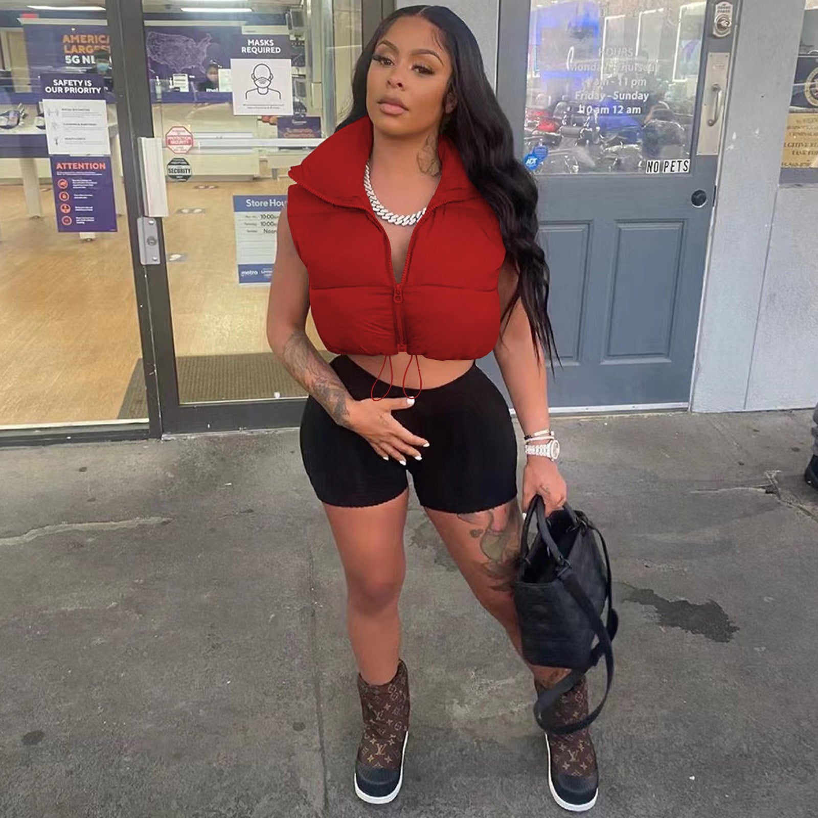 Women'S Winter Fashion Casual Solid Cotton Padded Vest Jacket 3