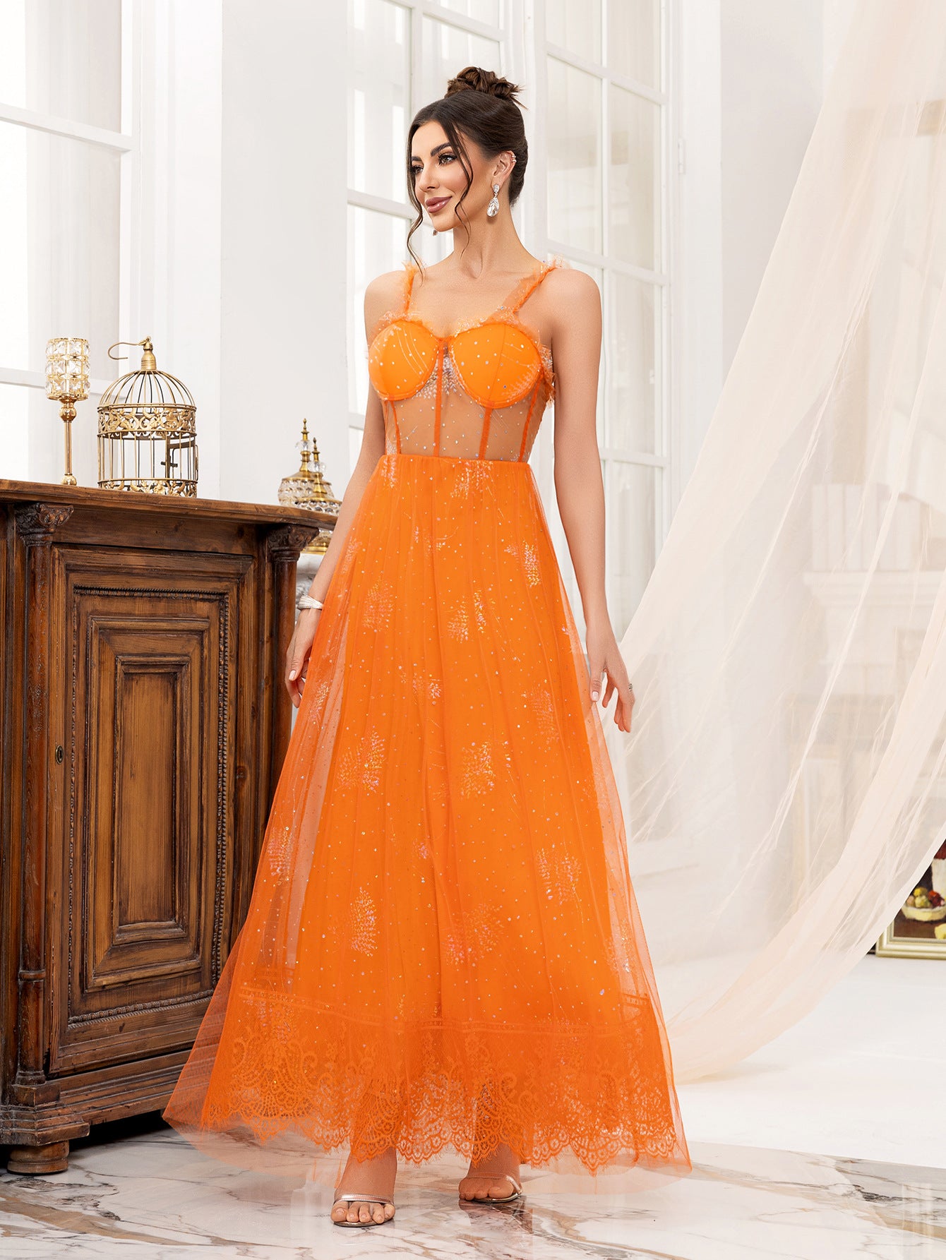 Women's Cocktail Dress Sexy Mesh Strap Bridesmaids Gown 4