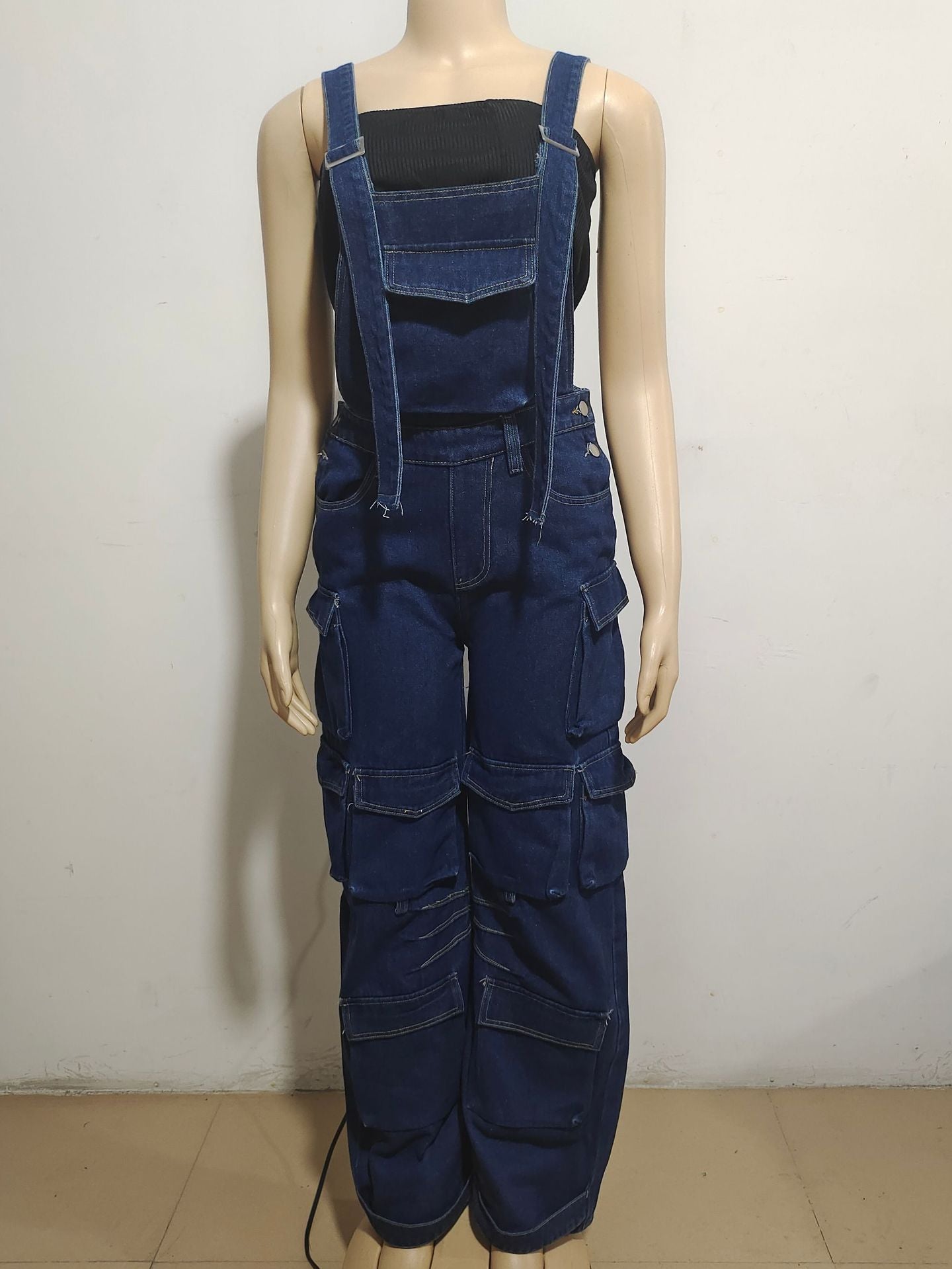 Women Loose Denim Pocket Jumpsuit 9