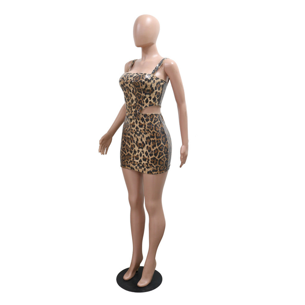 Leopard Strap Irregular Top Bodycon Short Skirt Slim Two-Piece Set 5