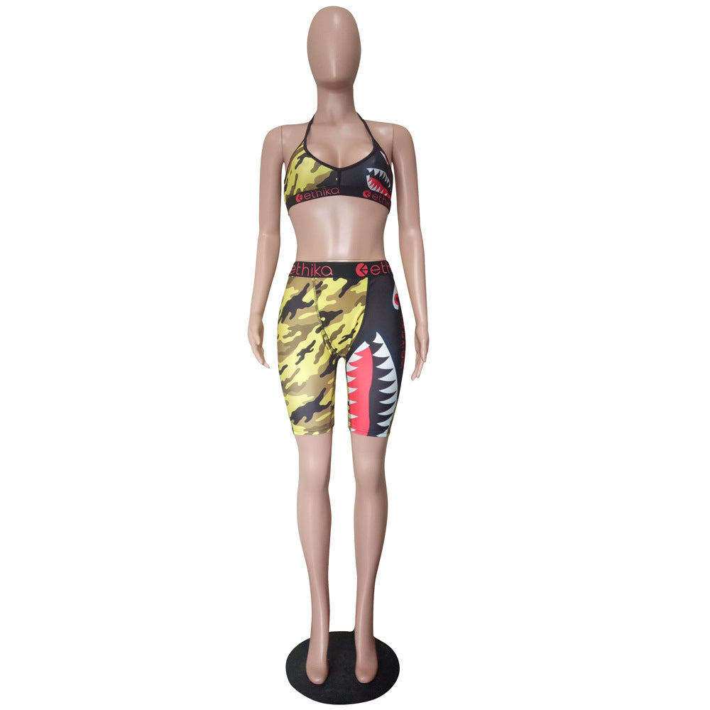 Women summer camouflage vest sports Top and Shorts Casual two-piece set 14