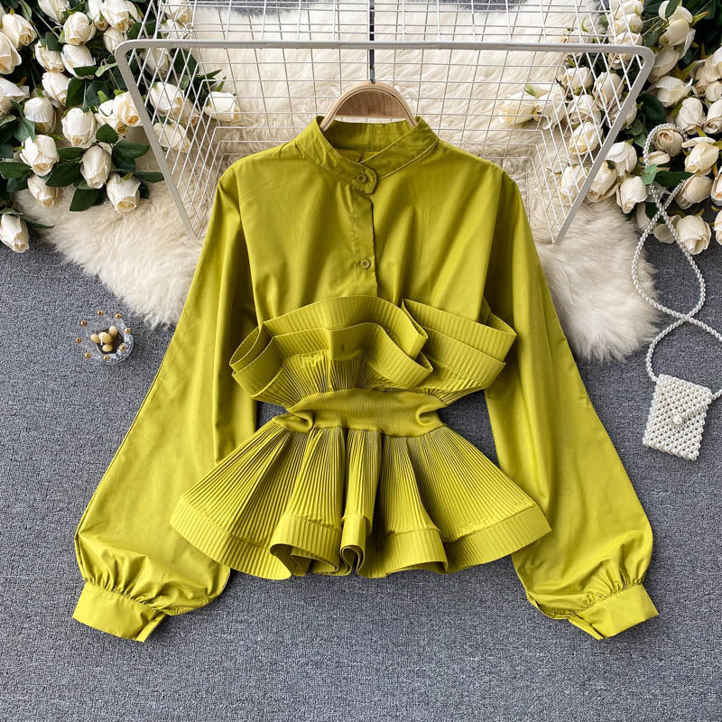 Long Sleeves Slim Waist Ruffled Blouse 8