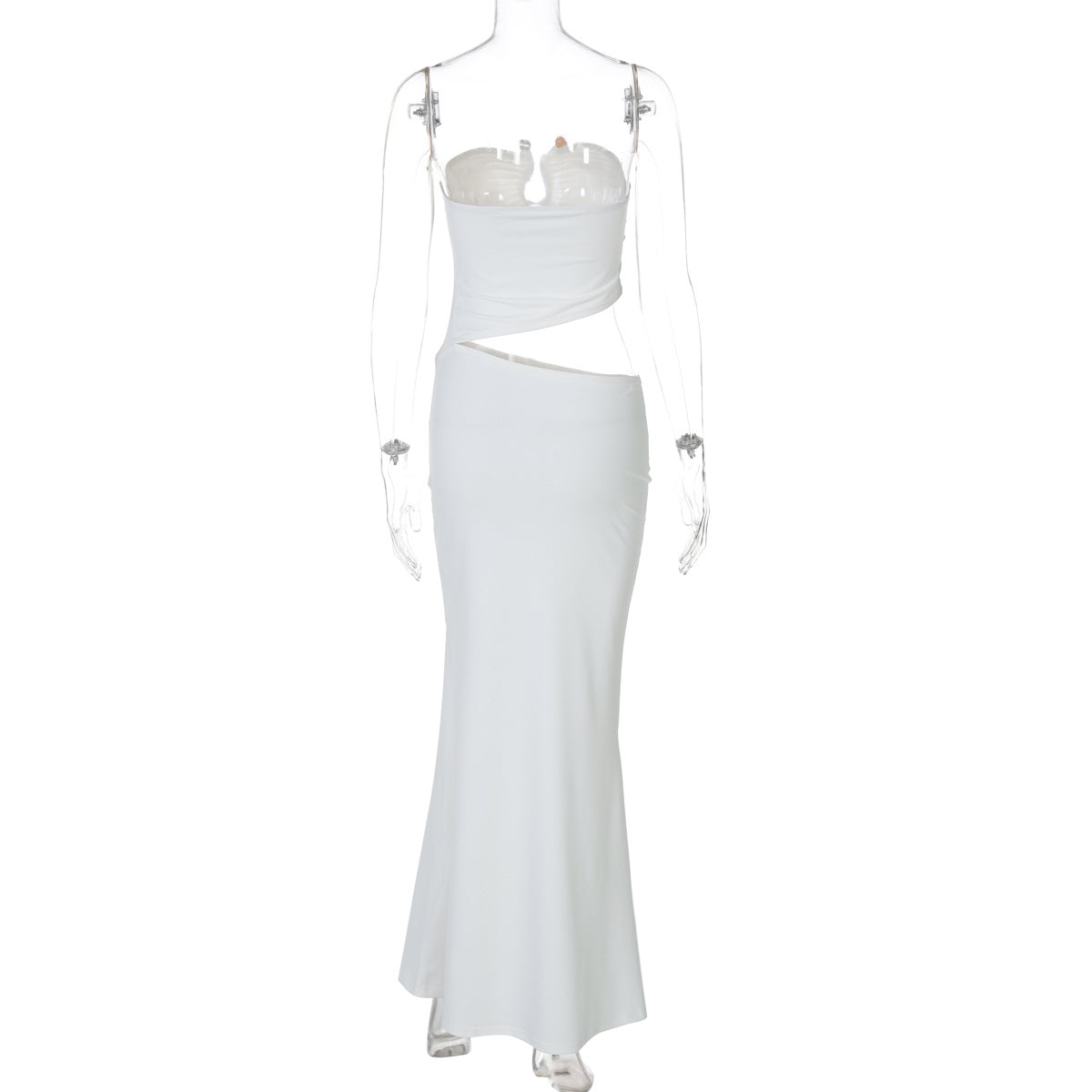 Women sexy Strapless Patchwork steel ring Bodycon Maxi Dress 10