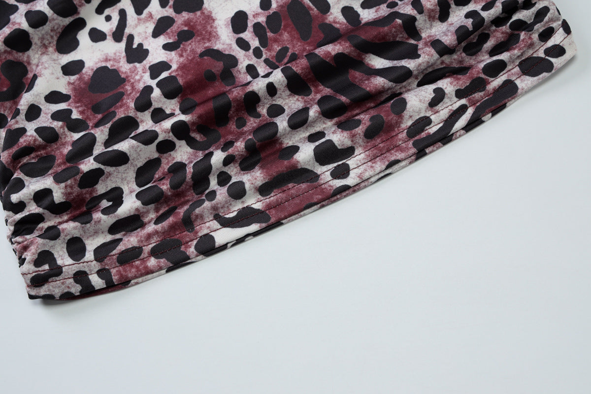 Summer Women’s Leopard Print Halter Neck Sleeveless Vest and Patchwork Bell Bottom Pants Set 16