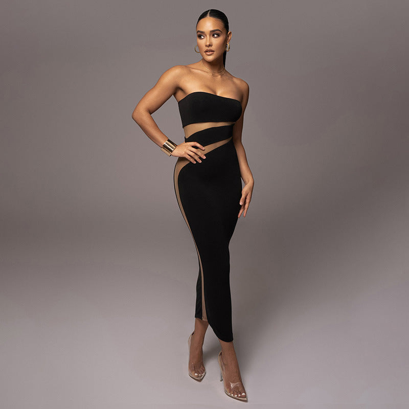 Sexy Strapless Hollow Bodycon Slim Long Party Dress 12