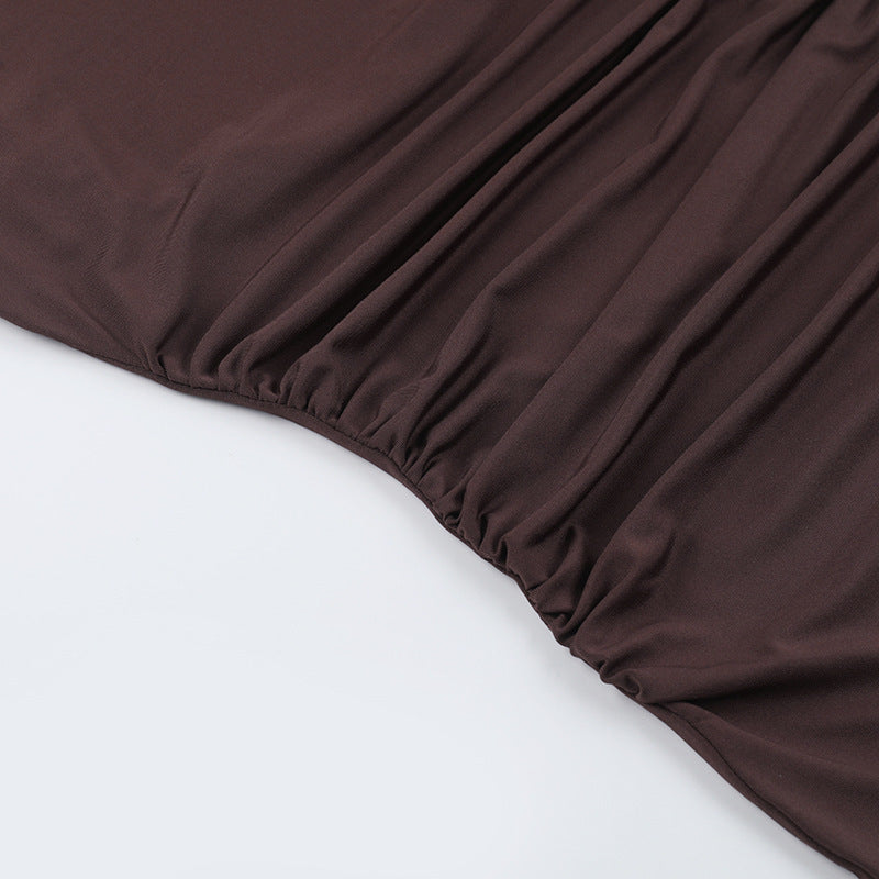 Women Round Neck Gathered Sexy Backless Bodycon Dress 13