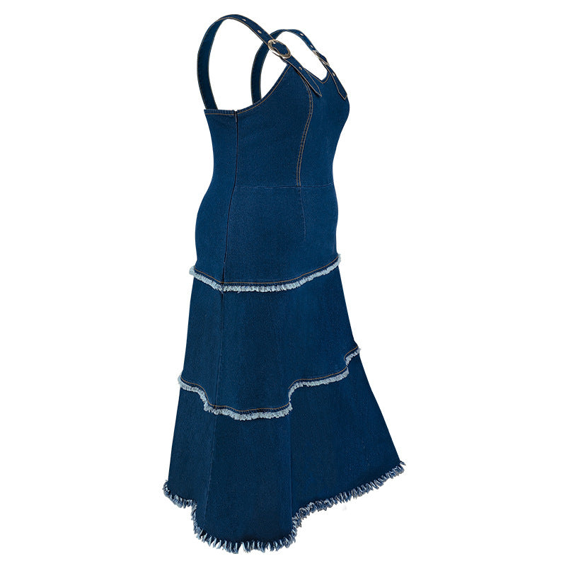 Plus Size Women's Strap A-Line Denim Long Dress 7