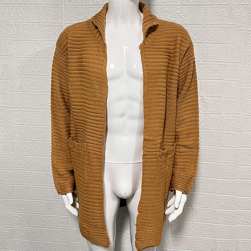 Autumn And Winter Cardigan Men's Solid Color High Collar Long Sleeve Knitting Sweater Coat 4