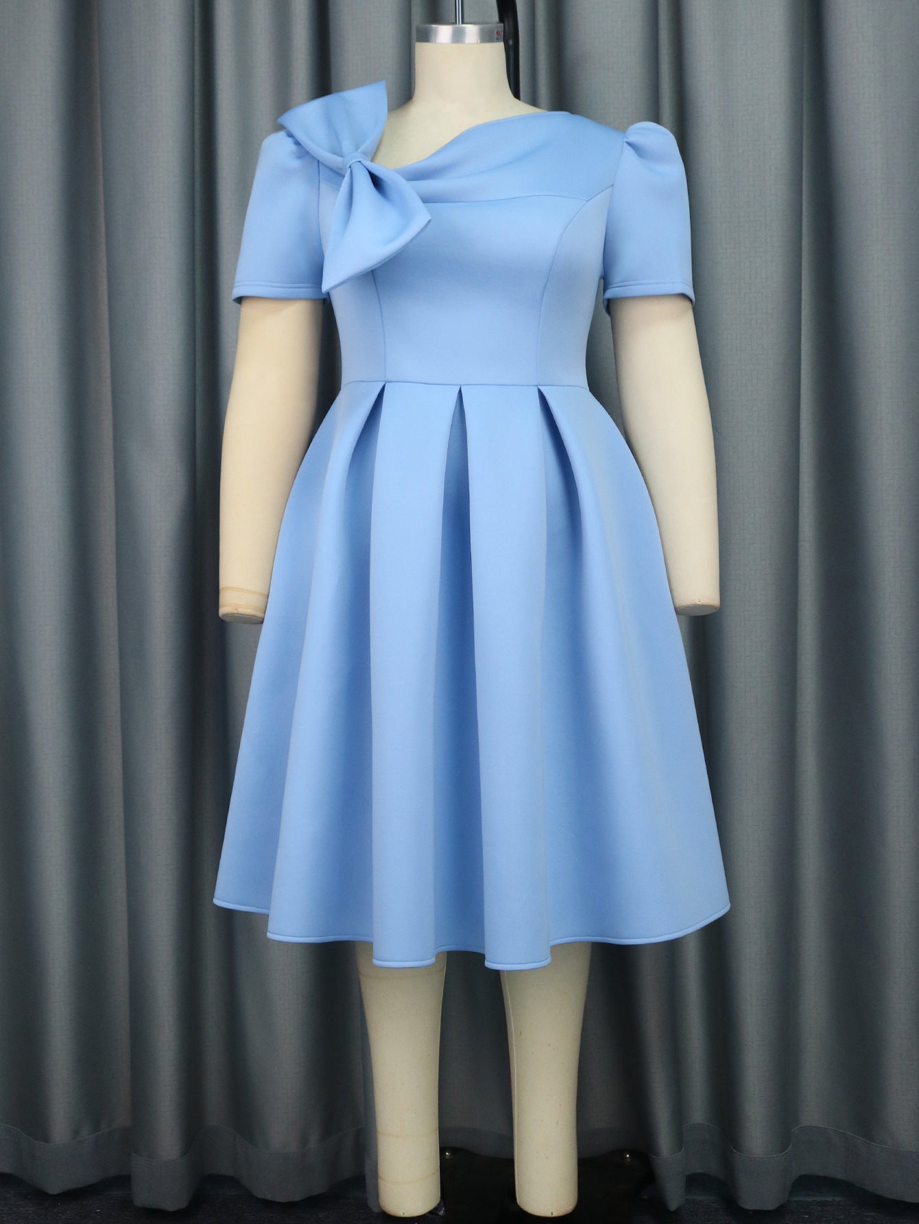 Plus Size Women Slash Shoulder Bow Dress