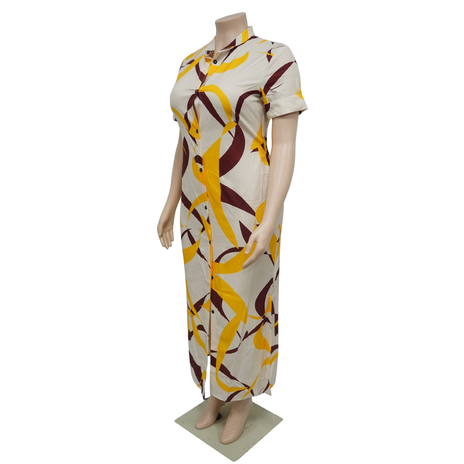 Summer Fashion Printed Short Sleeve Slit Shirt Maxi Dress Plus Size Dress 12