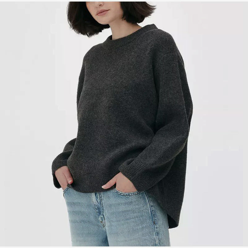 Women Loose-Cut Winter Pink Round Neck Casual Sweater 3