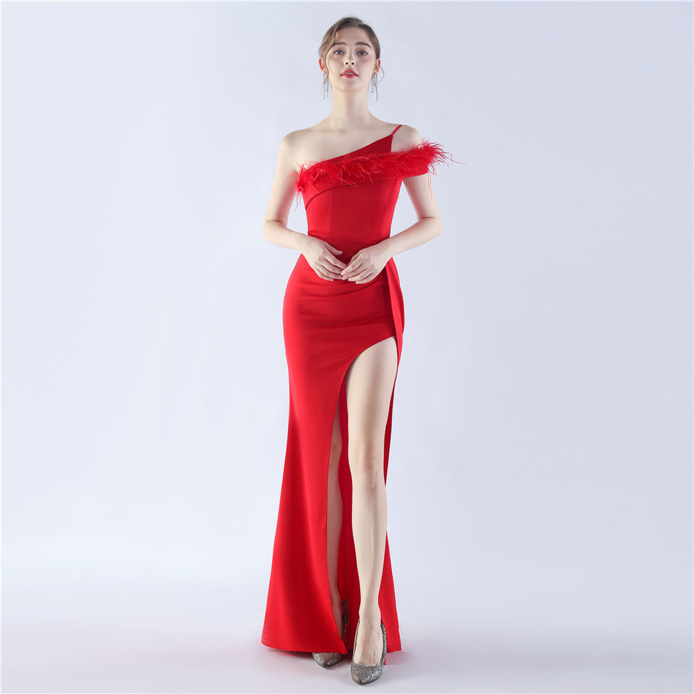 Women Ostrich Feather Party Dinner Evening Dress 11