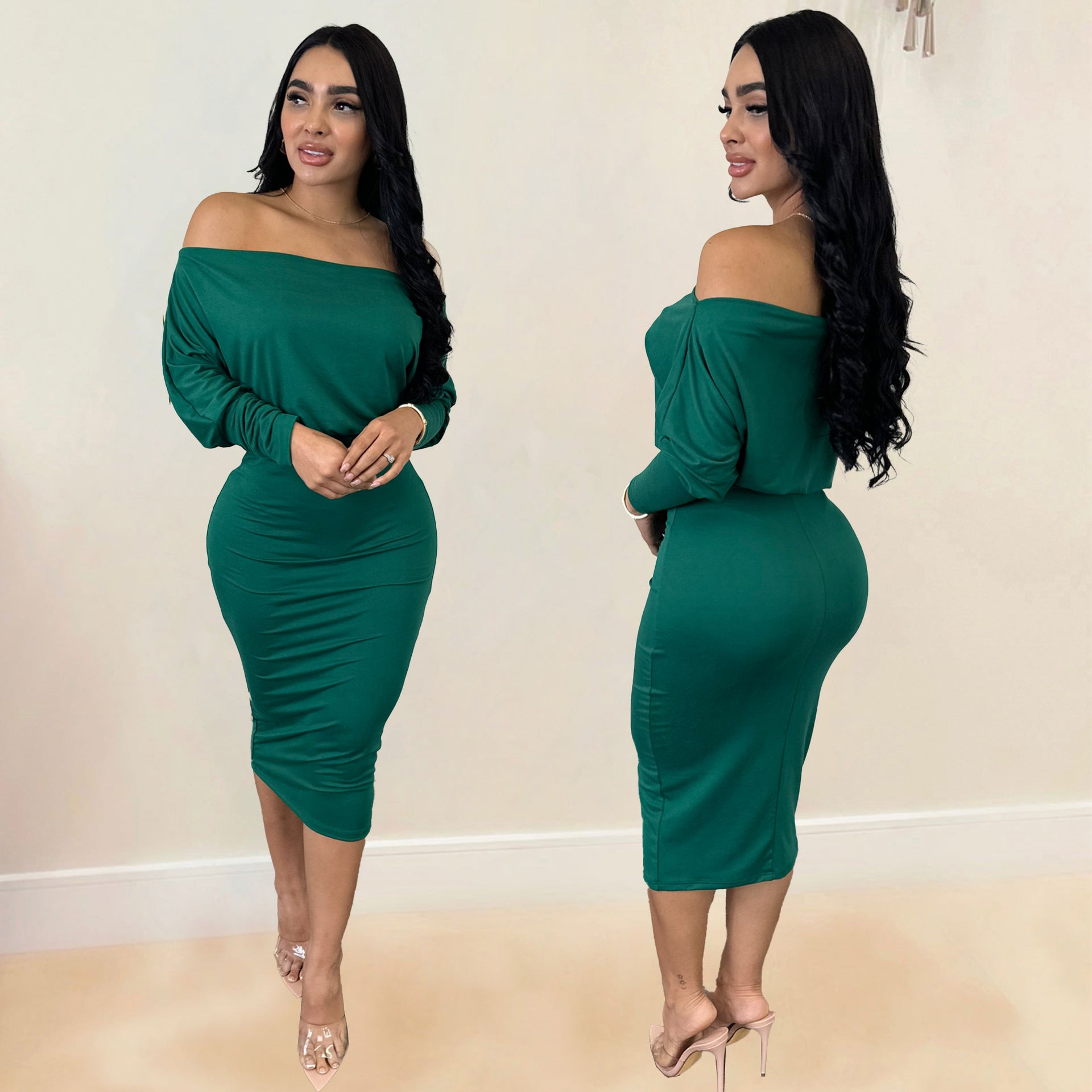 Solid Color Off Shoulder Two-Piece Skirt Set 3