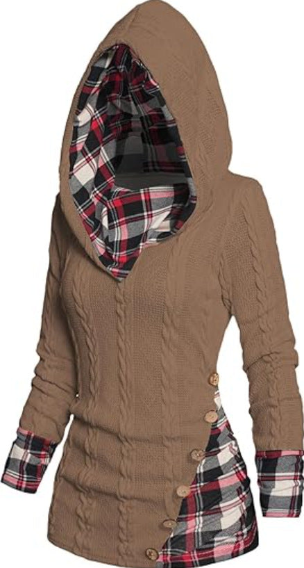 Women's Hoodie Ribbed Sweater Long Sleeve Hooded Shirt Casual Pullover Sweatshirt 9