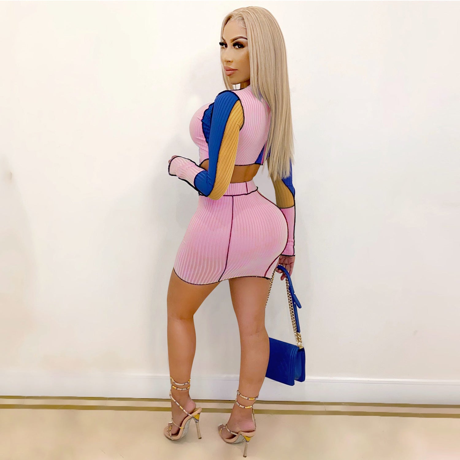 Women Lace-up Hollow Top and Skirt Two Piece Set 21