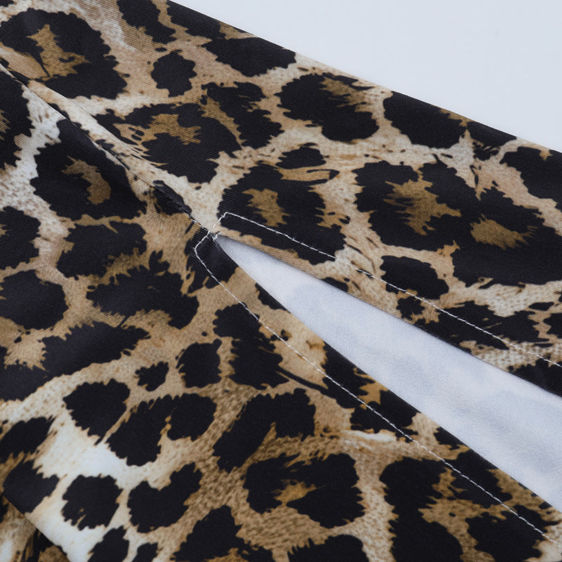 Women Fall Square Neck Leopard Print Dress 17