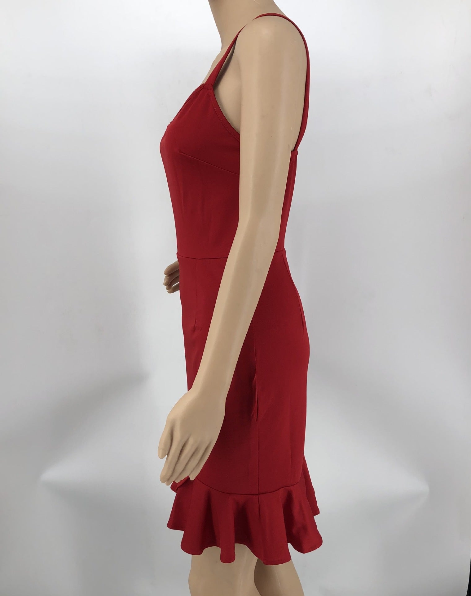 Fashion Solid Color Straps Ruffle Bodycon Dress 13