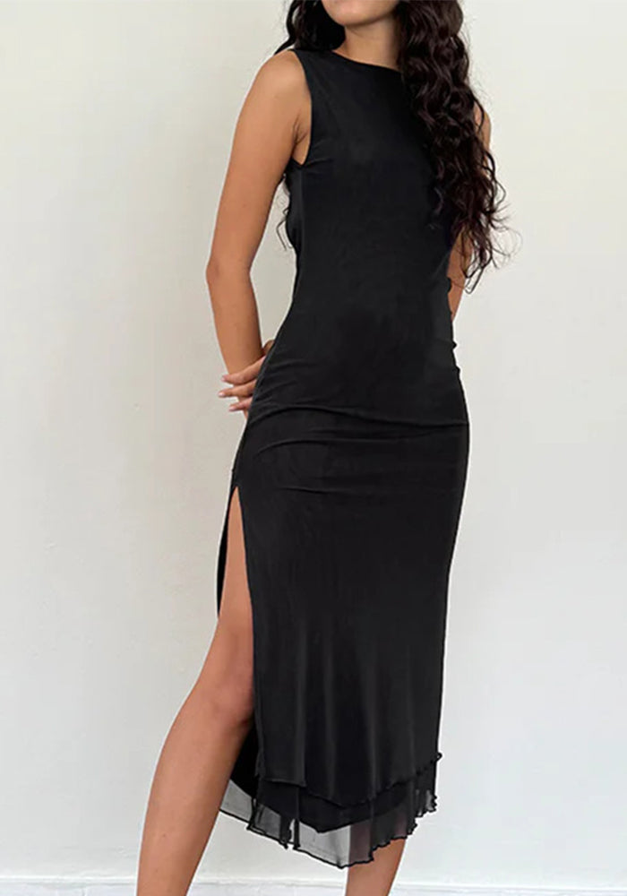Women Spring Summer Sexy Backless Slit Sleeveless Dress