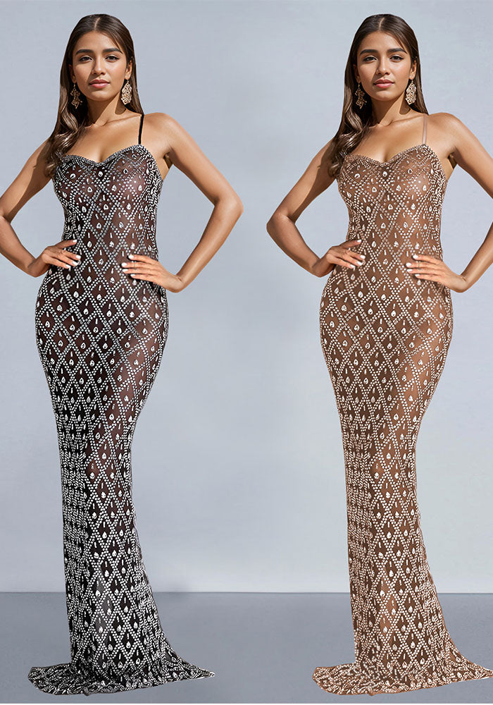 Women sexy suspenders Beaded Bodycon Dress