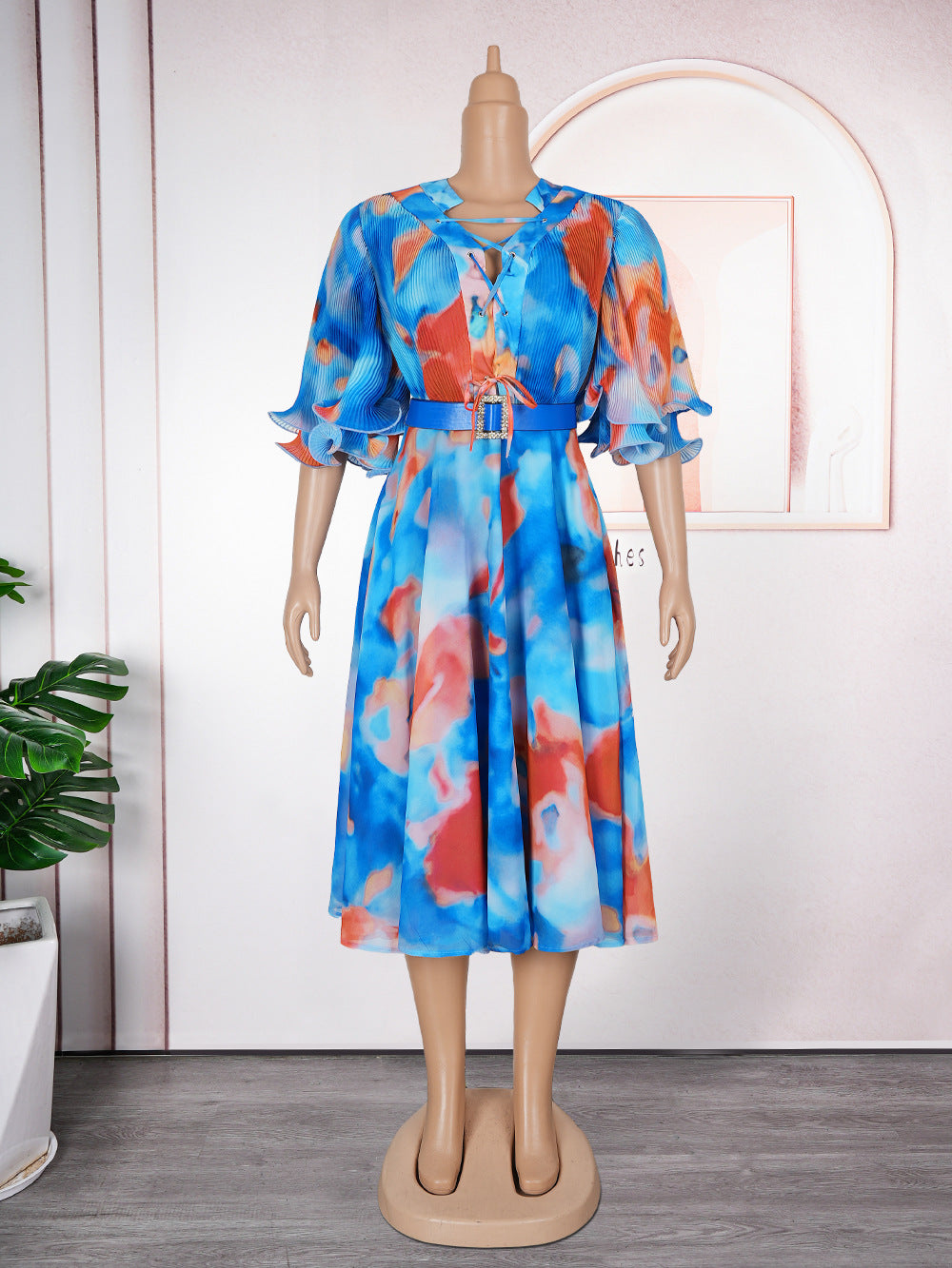 Plus Size African Women V-neck Print Dress 5