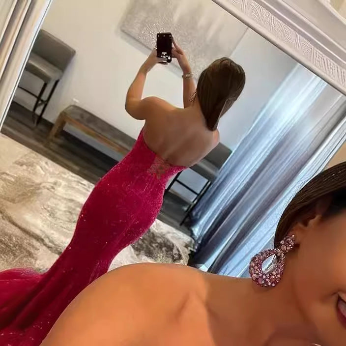 Women Sequined Ball Party Fishtail Shining V Neck Evening Dress（Processing time need 3-6 days） 23