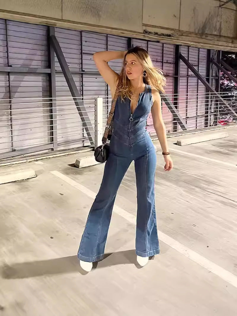 Women's Summer Slim Sleeveless Fashion Street High Waist Denim Jumpsuit 6