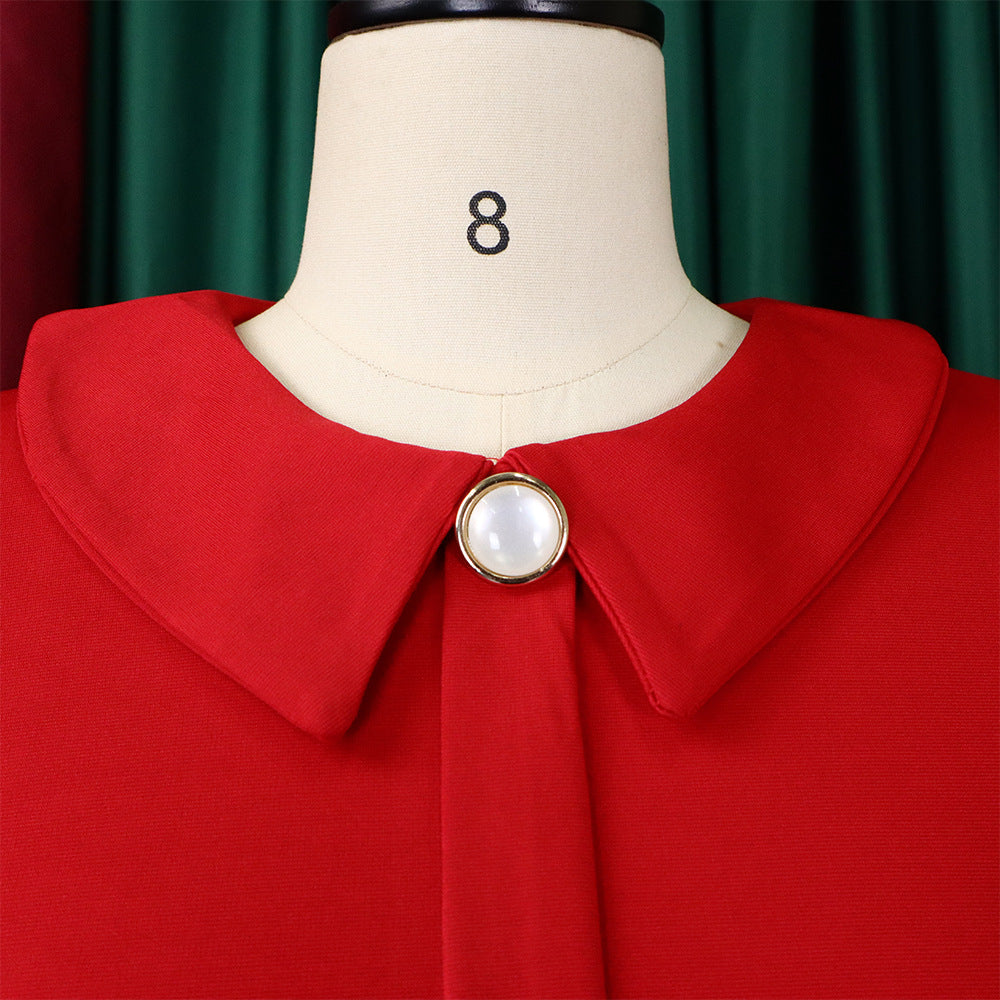 Women'S Fall/Winter Mesh And Pleated Plus Size Ol Chic Career Dress 24