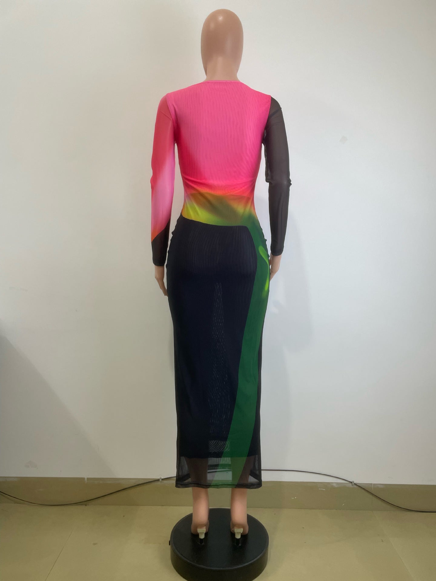 Women double mesh elegant long sleeve dress 6