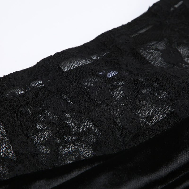 Sexy Lace Patchwork Solid Color Chic Elegant Slim Long Skirt 18