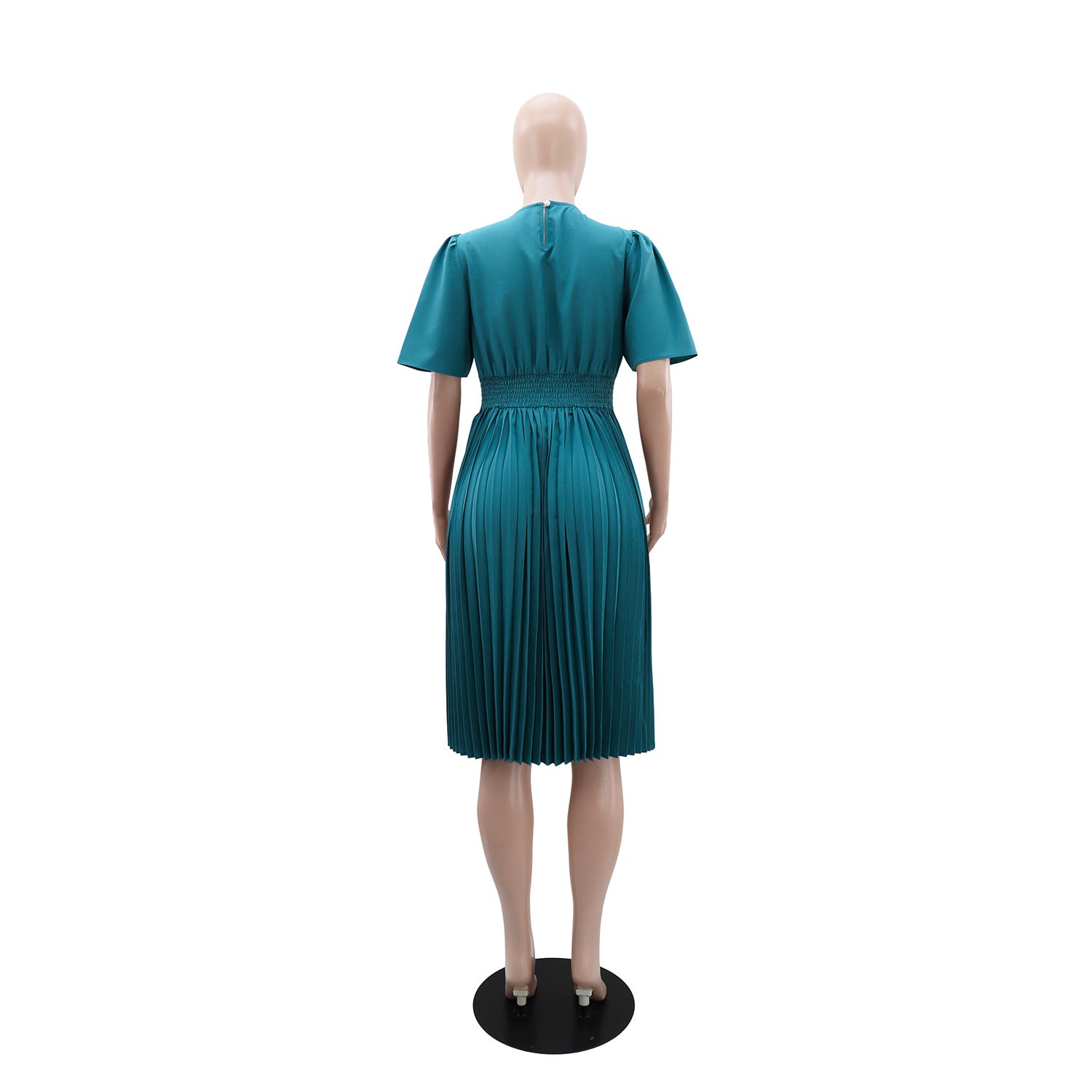 Women's Solid Color Casual Short Sleeve Pleated Dress 5
