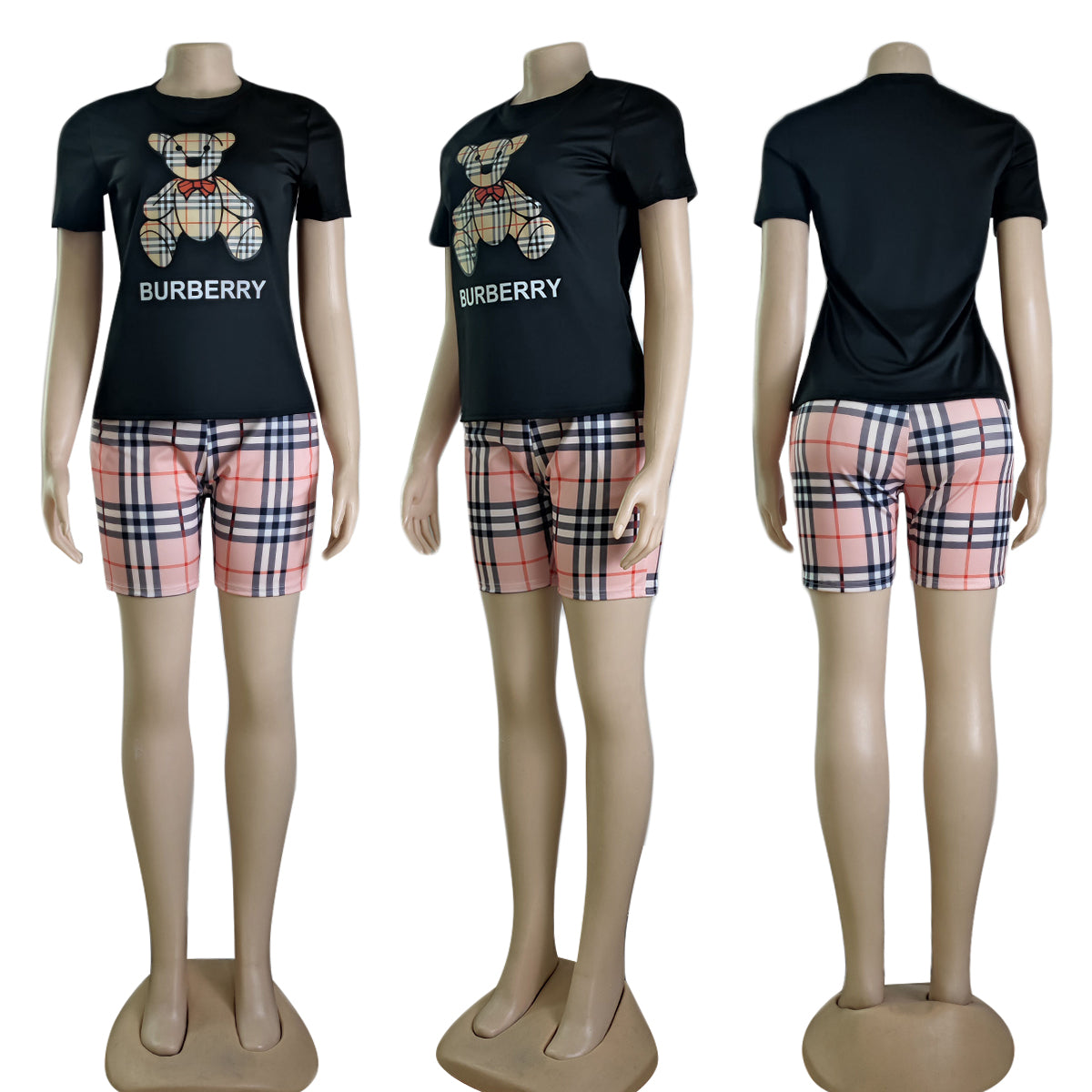 Women's Summer Bear Round Neck Short Sleeve Two Piece Shorts Set 10