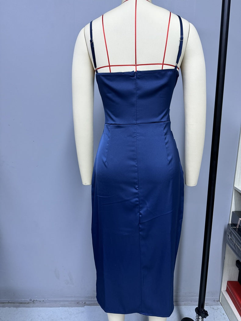 Women's Slit Satin Dress Summer Strap High-Slit Dress 8