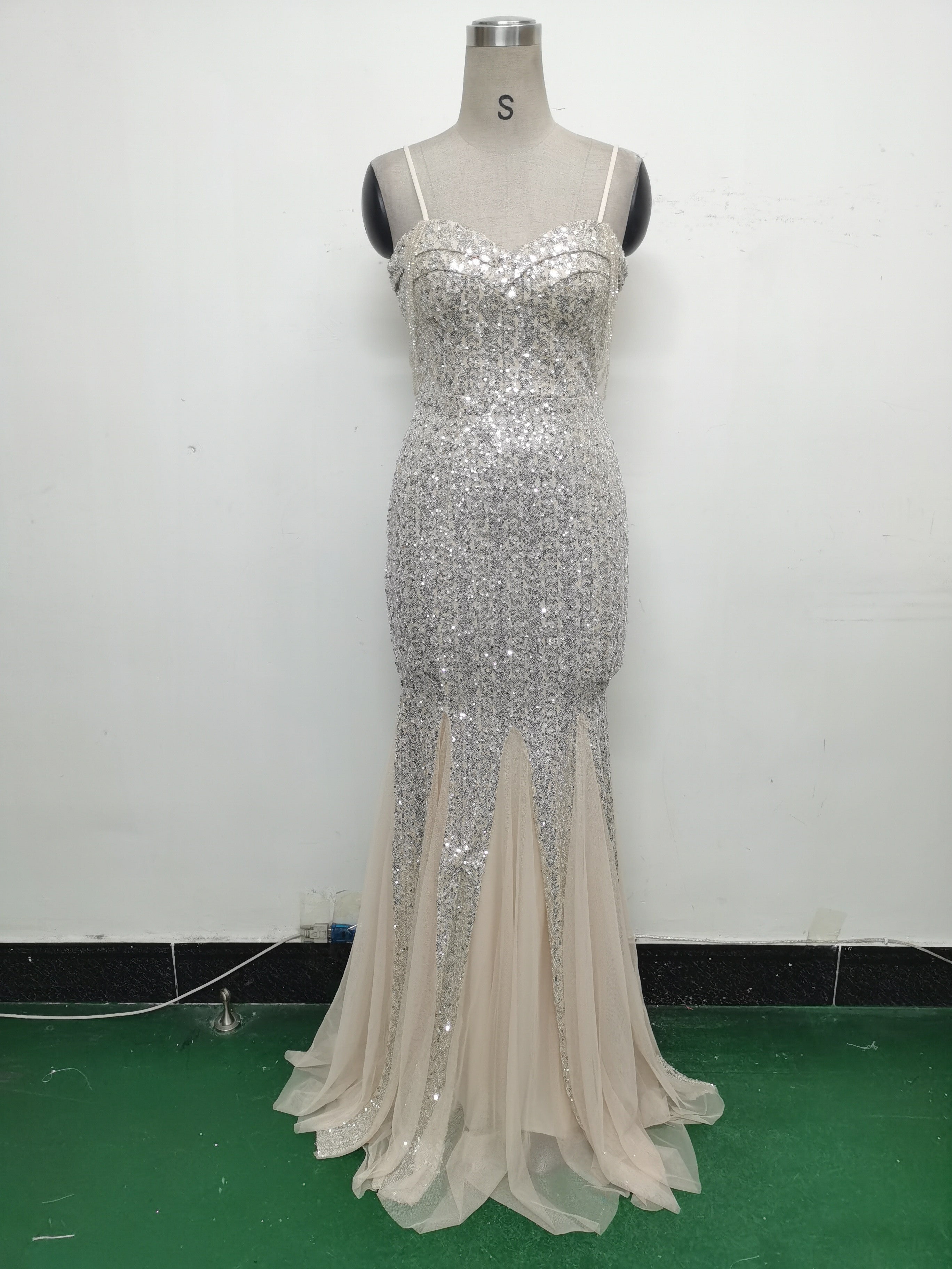 Strap Beading Mesh Sequin Evening Dress 27