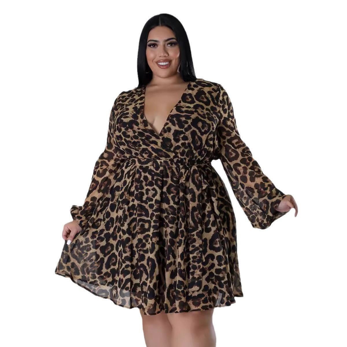 Plus Size Women solid long sleeve Dress 4